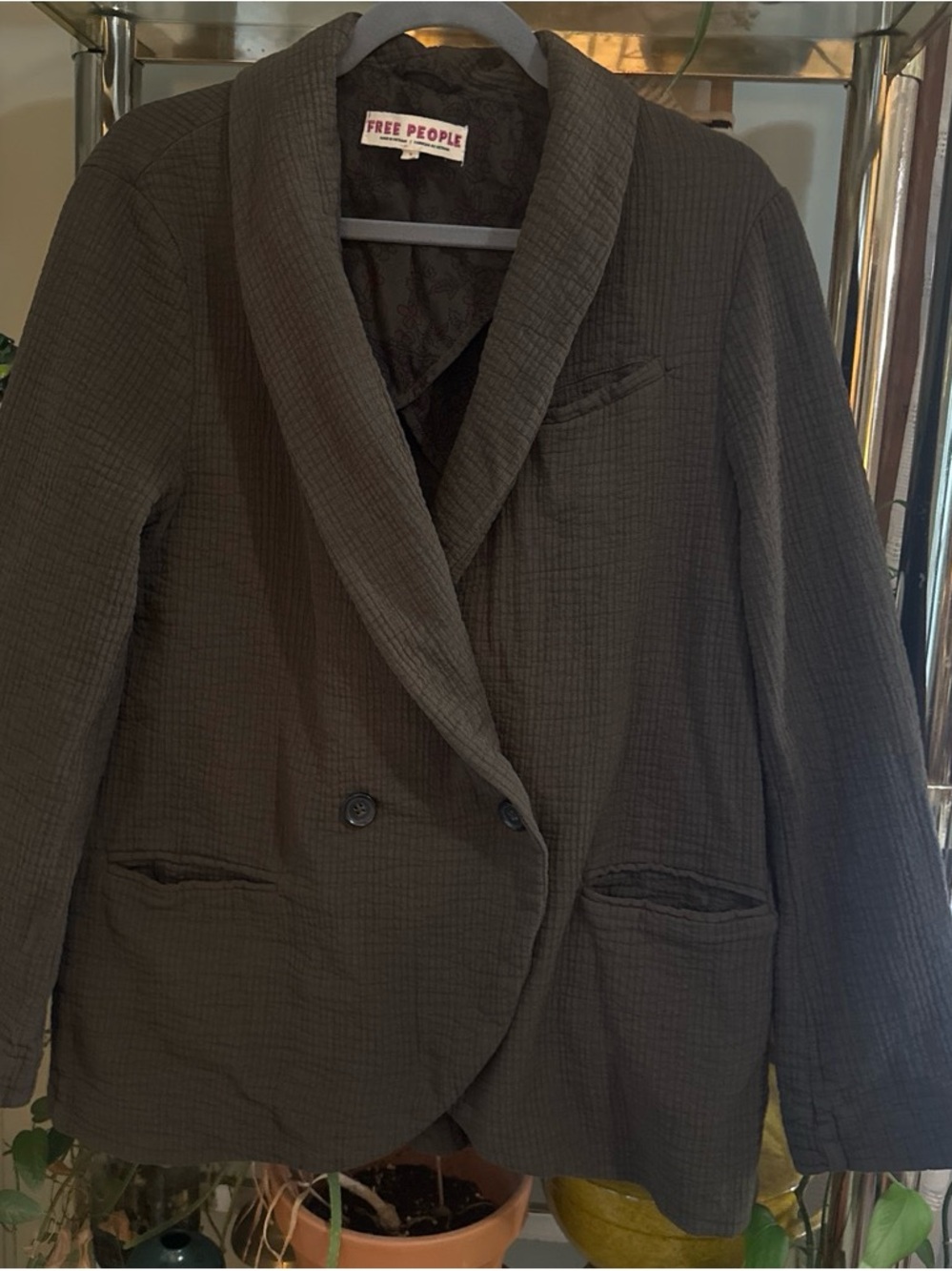 Free People Olive Textured Shawl-Collar Blazer
